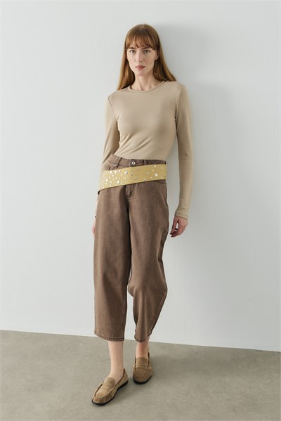 Karamel Barrel Fit Kot Pantolon