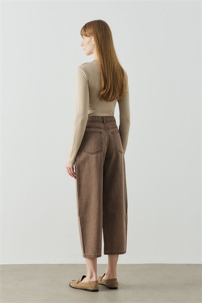 Karamel Barrel Fit Kot Pantolon