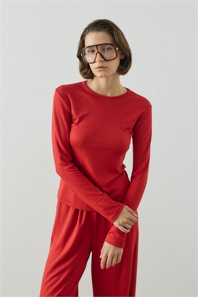 Kırmızı Basic Uzun Kollu Body