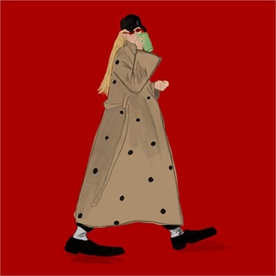 Kırmızı Molene Trench Girl Baskılı Uzun Kol T-shirt