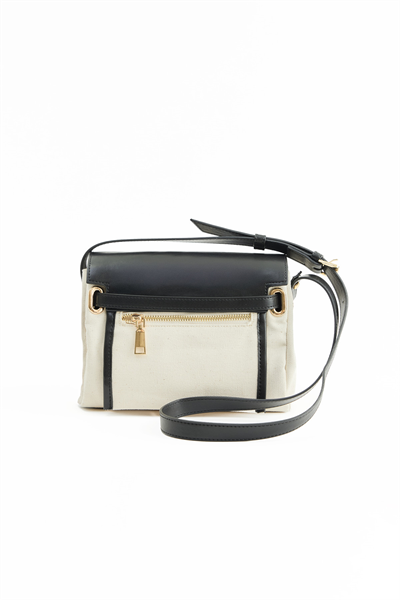Krem Kanvas Deri Çapraz Çanta