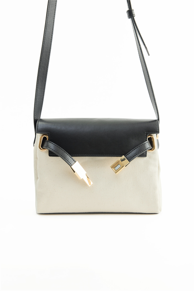 Krem Kanvas Deri Çapraz Çanta