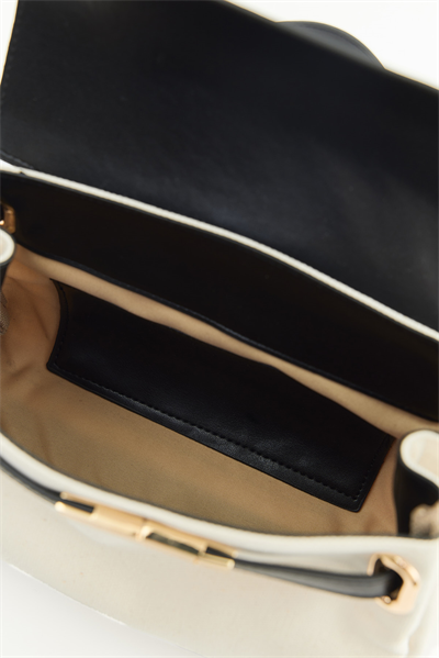 Krem Kanvas Deri Çapraz Çanta