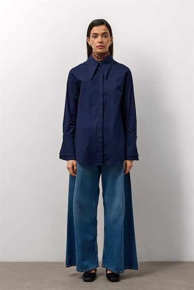 Lacivert Çift Manşetli Regular Gömlek