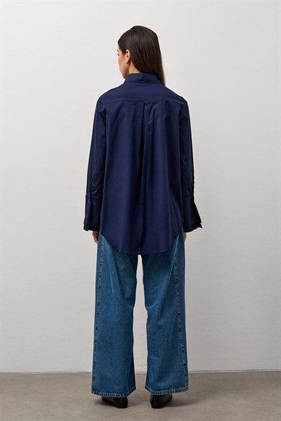 Lacivert Çift Manşetli Regular Gömlek