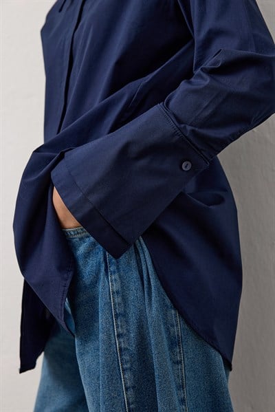 Lacivert Çift Manşetli Regular Gömlek