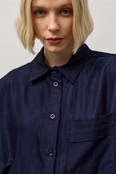 Lacivert Kuşak Detaylı Gömlek