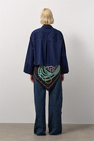 Lacivert Geniş Kol Mini Gömlek