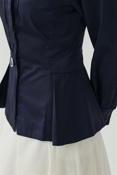 Lacivert Peplum Poplin Gömlek