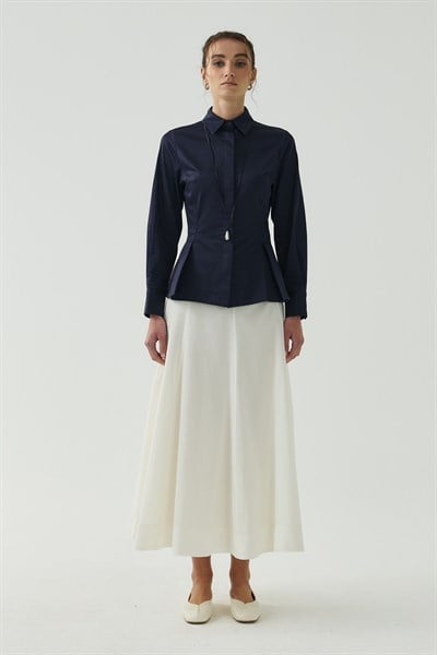 Lacivert Peplum Poplin Gömlek