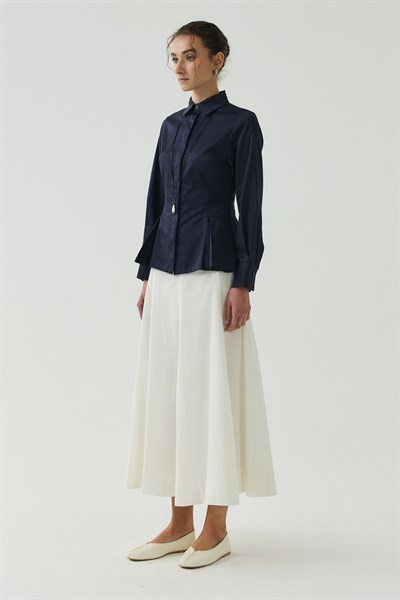 Lacivert Peplum Poplin Gömlek