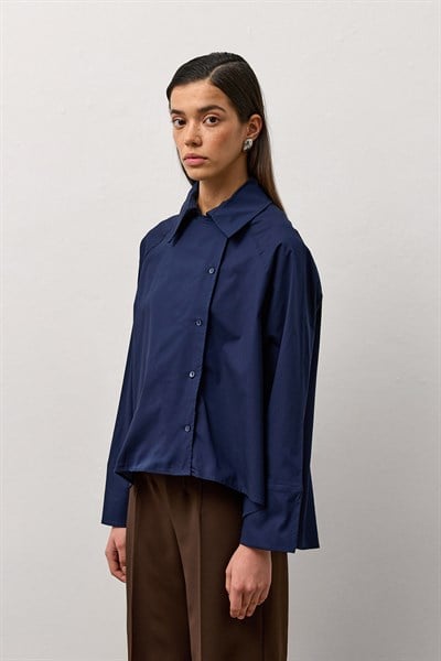 Lacivert Yandan Düğmeli A Form Gömlek