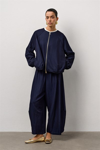 Lacivert Zip Hafif Bomber Ceket