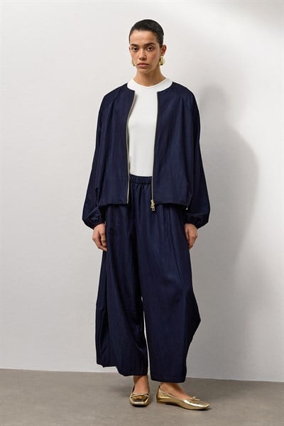 Lacivert Zip Hafif Bomber Ceket