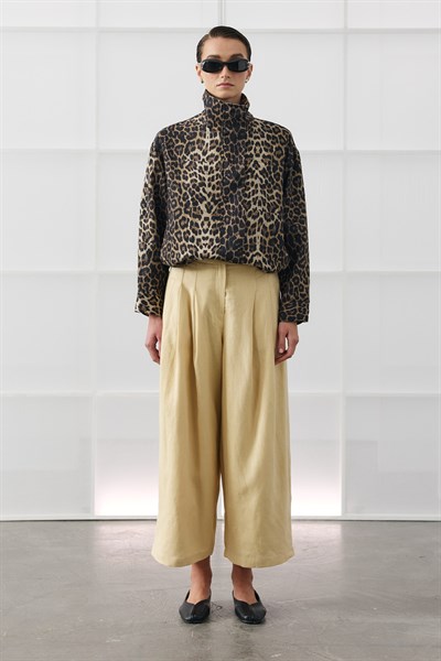 Leopar Desenli Dik Yaka Bomber Ceket