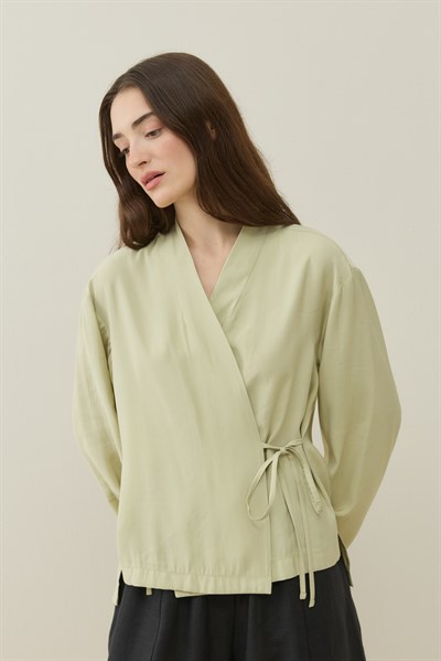 Lime Kruvaze Bağlamalı Mini Kimono