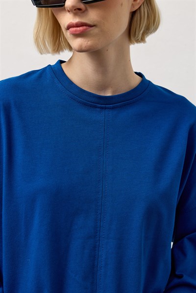 Mavi Dikiş Detaylı Bisiklet Yaka Basic T-Shirt