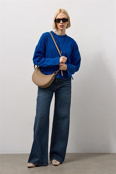 Mavi Dikiş Detaylı Bisiklet Yaka Basic T-Shirt