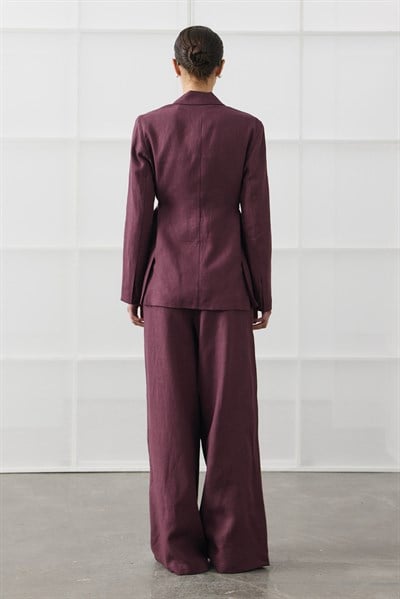 Mürdüm Biye Kemerli Keten Blazer