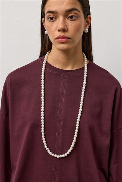 Mürdüm Dikiş Detaylı Bisiklet Yaka Basic T-Shirt