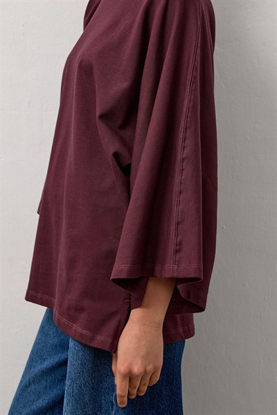 Mürdüm Geniş Kollu Uzun Basic T-Shirt
