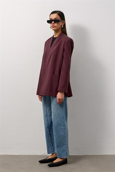 Mürdüm Kemerli Ceket