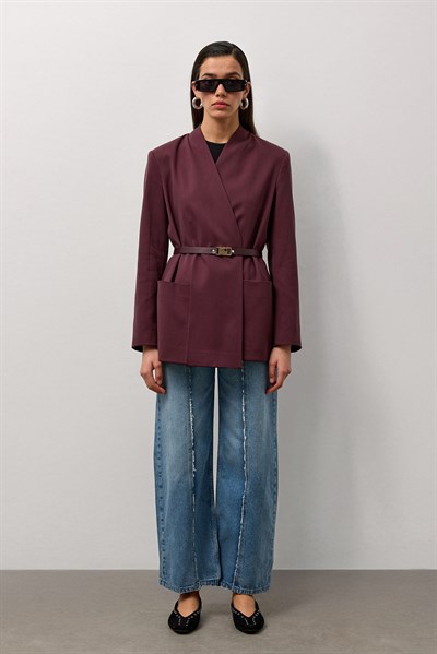 Mürdüm Kemerli Ceket
