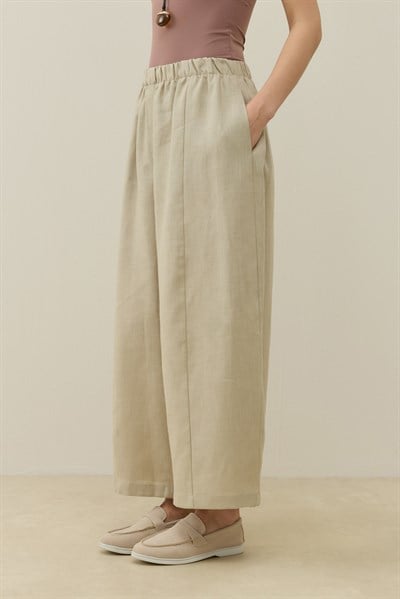 Natürel Barrel Fit Keten Pantolon