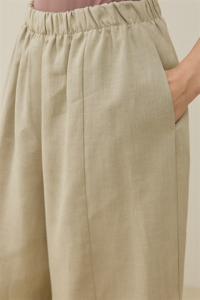 Natürel Barrel Fit Keten Pantolon