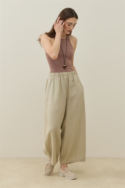 Natürel Barrel Fit Keten Pantolon