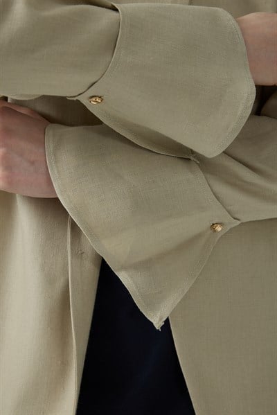 Natürel Seyyar Manşet Detaylı Keten Blazer
