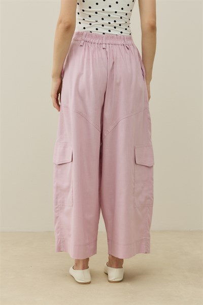 Pembe Kargo Cepli Crop Keten Pantolon