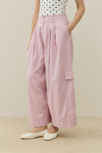 Pembe Kargo Cepli Crop Keten Pantolon