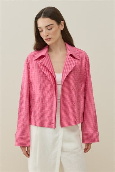 Pembe Pötikare Desenli Mini Bomber Ceket