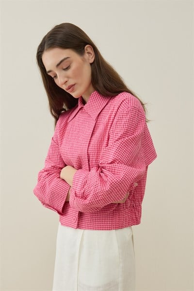 Pembe Pötikare Desenli Mini Bomber Ceket