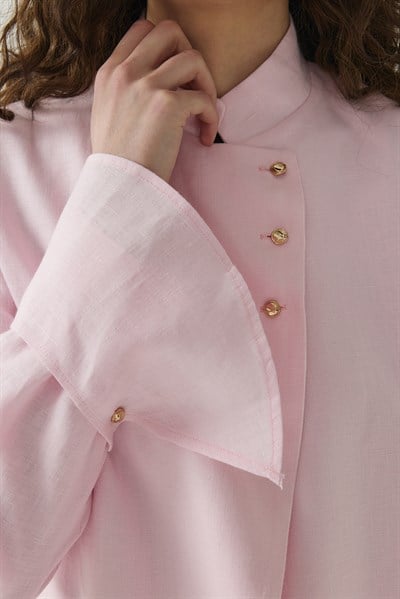 Pembe Seyyar Manşet Detaylı Keten Blazer