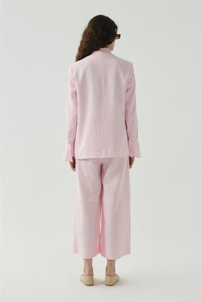 Pembe Seyyar Manşet Detaylı Keten Blazer
