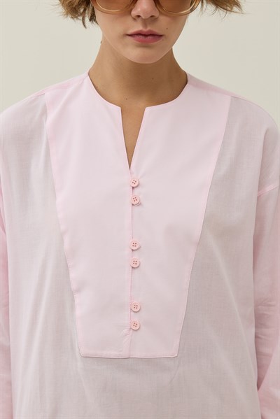 Pembe Yarım Patlı Vual Gömlek