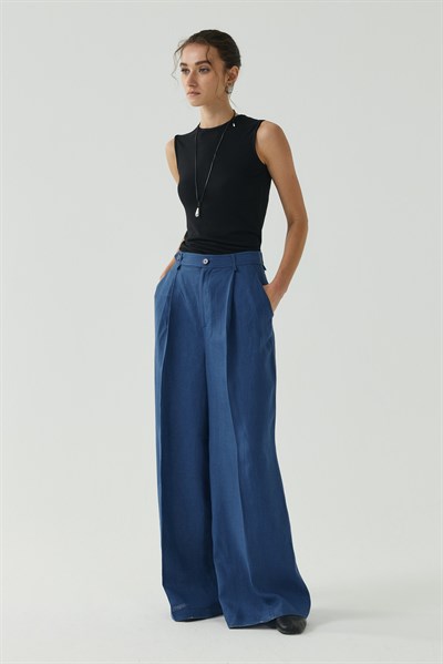 Saks Mavisi Keten Palazzo Pantolon