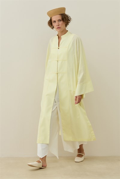 Sarı Hakim Yaka Uzun Vual Kimono