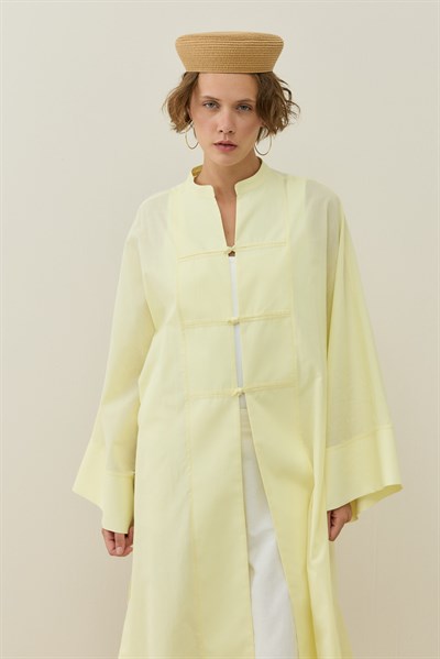 Sarı Hakim Yaka Uzun Vual Kimono