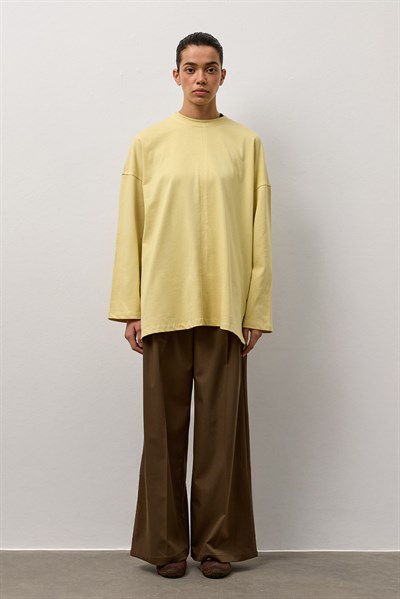 Sarı Oversize Kesim Uzun Kollu Basic T-Shirt