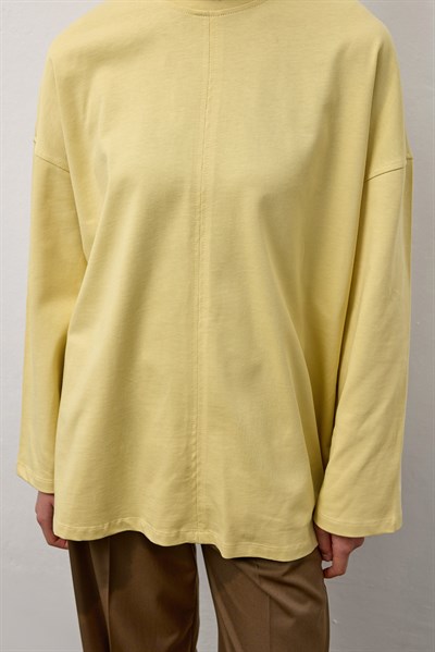 Sarı Oversize Kesim Uzun Kollu Basic T-Shirt