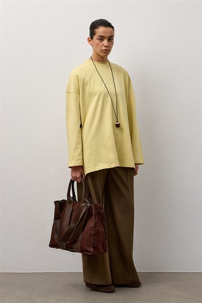 Sarı Oversize Kesim Uzun Kollu Basic T-Shirt