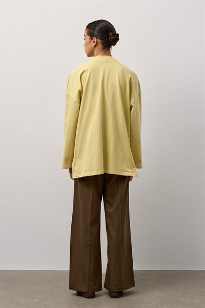 Sarı Oversize Kesim Uzun Kollu Basic T-Shirt