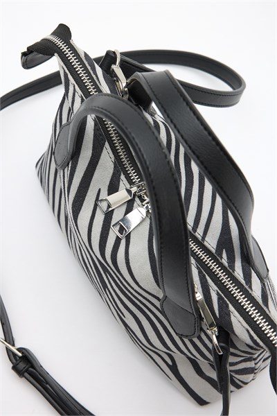 Siyah Çift Askılı Zebra Desen Çanta