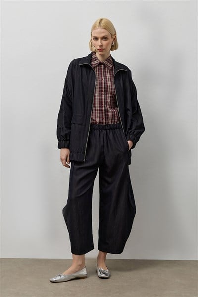 Siyah Çift Fermuarlı Dik Yaka Bomber Ceket