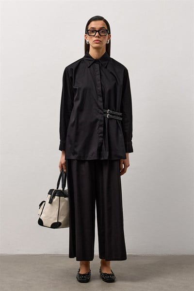 Siyah Çift Kemerli Pamuklu Takım