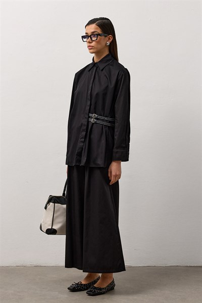 Siyah Çift Kemerli Pamuklu Takım