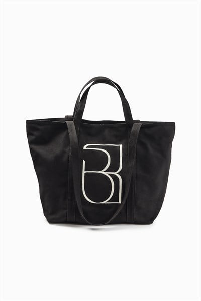 Siyah Kanvas Maxi Tote Çanta